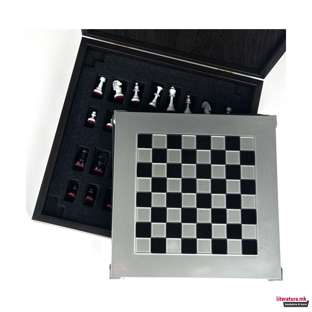 Сет за шах, ClassicMetal Staunton Chess Set, мал, црнобел, алуминиумски 