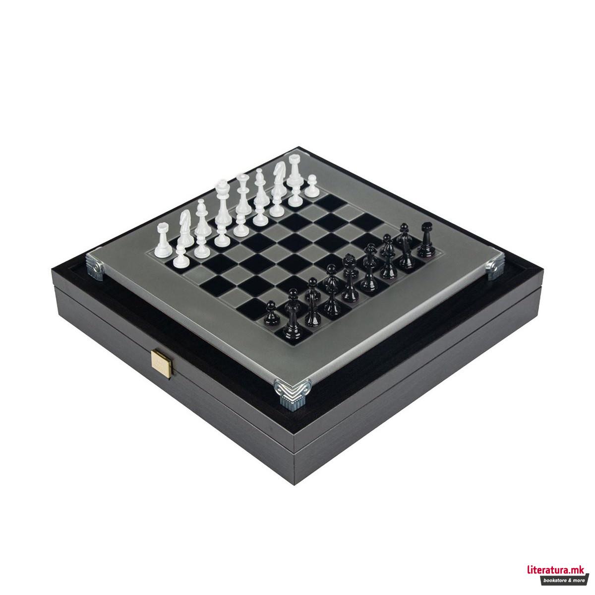 Сет за шах, ClassicMetal Staunton Chess Set, мал, црнобел, алуминиумски 