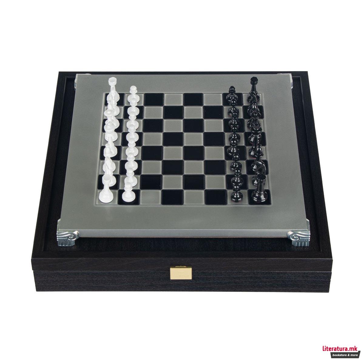 Сет за шах, ClassicMetal Staunton Chess Set, мал, црнобел, алуминиумски 