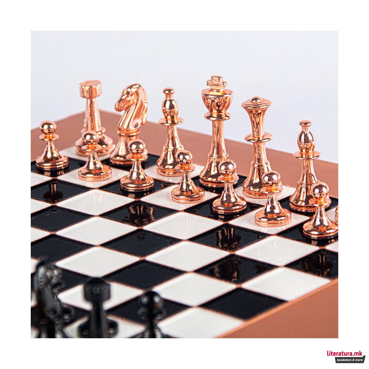 Сет за шах, Classic Metal Staunton Chess Set, мал, црн/бакарен 