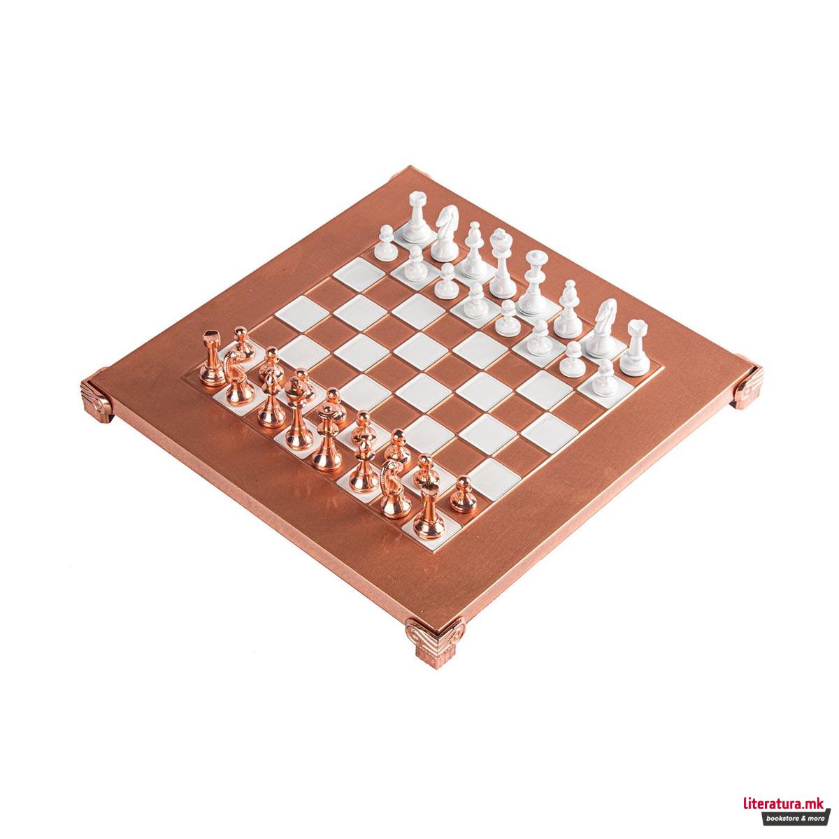 Сет за шах, Classic Metal Staunton Chess Set, мал, бел/бакарен 