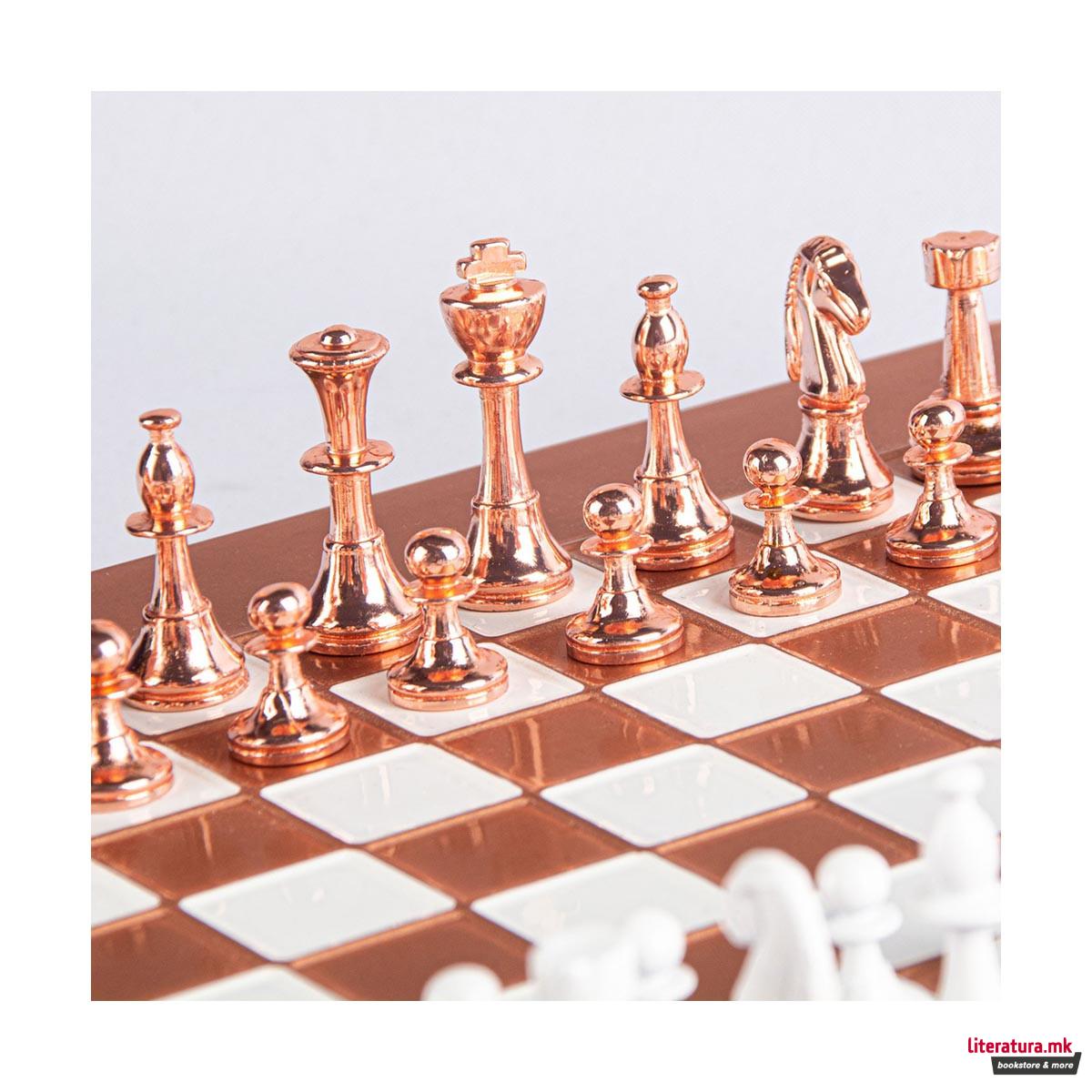 Сет за шах, Classic Metal Staunton Chess Set, мал, бел/бакарен 