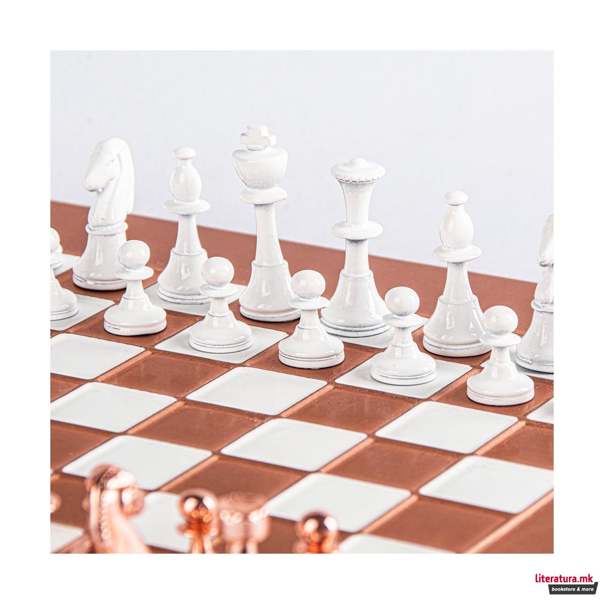 Сет за шах, Classic Metal Staunton Chess Set, мал, бел/бакарен 