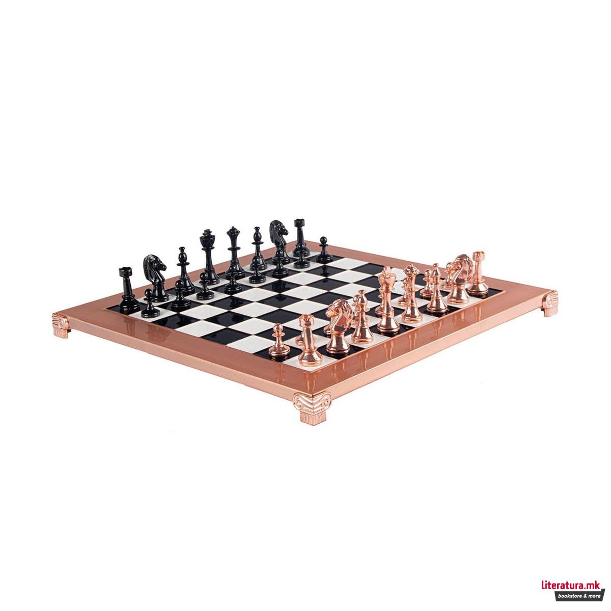 Сет за шах, Classic Metal Staunton Chess Set, среден, црн/бакарен 