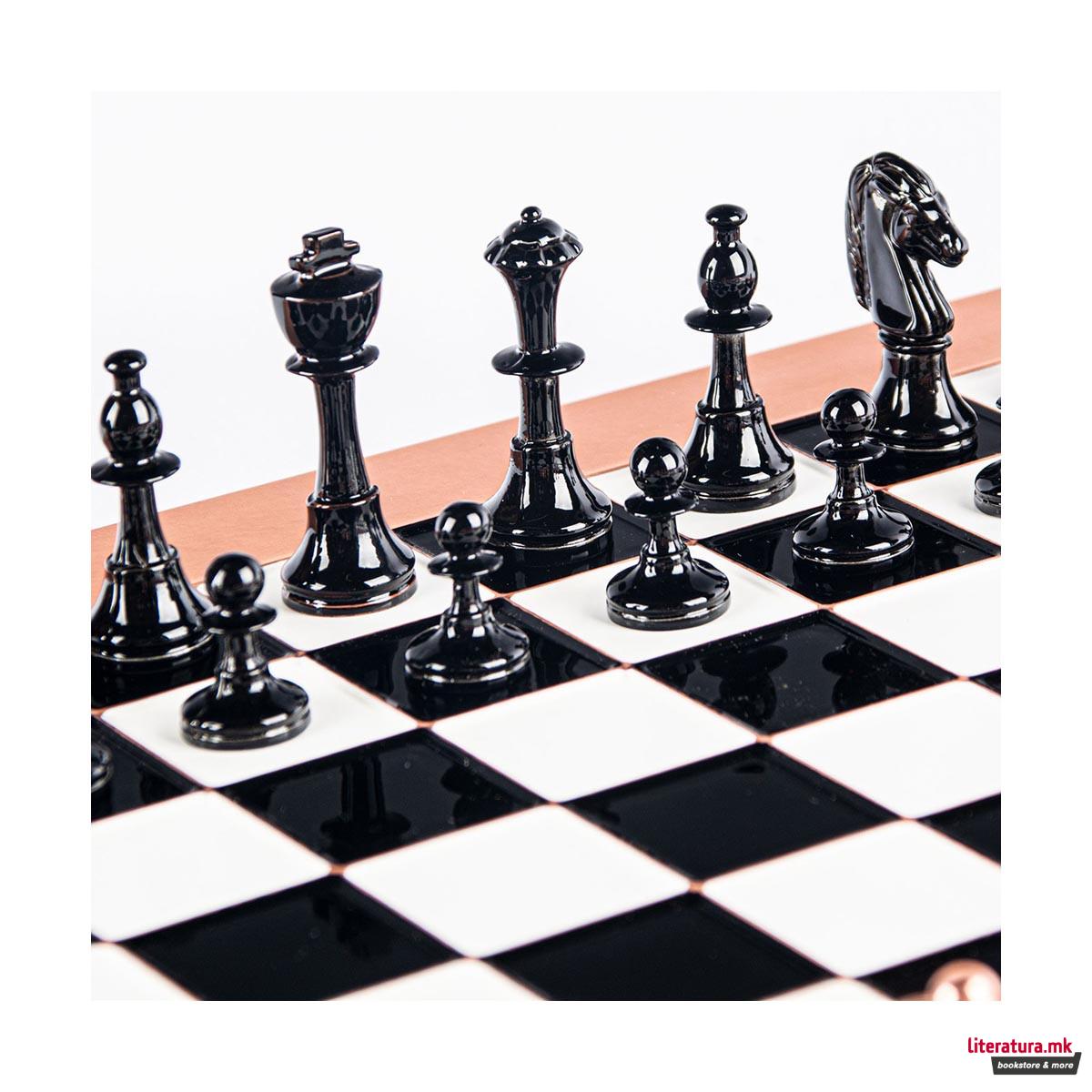 Сет за шах, Classic Metal Staunton Chess Set, среден, црн/бакарен 