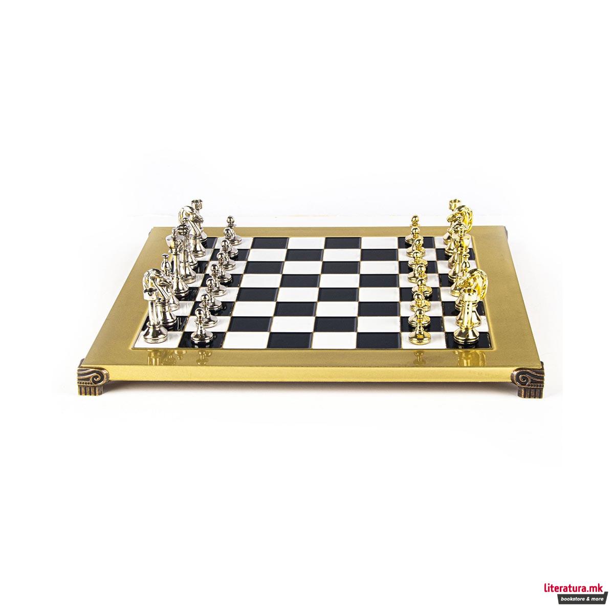 Сет за шах, Classic Metal Staunton, среден, црн со златни/сребрени фигури 