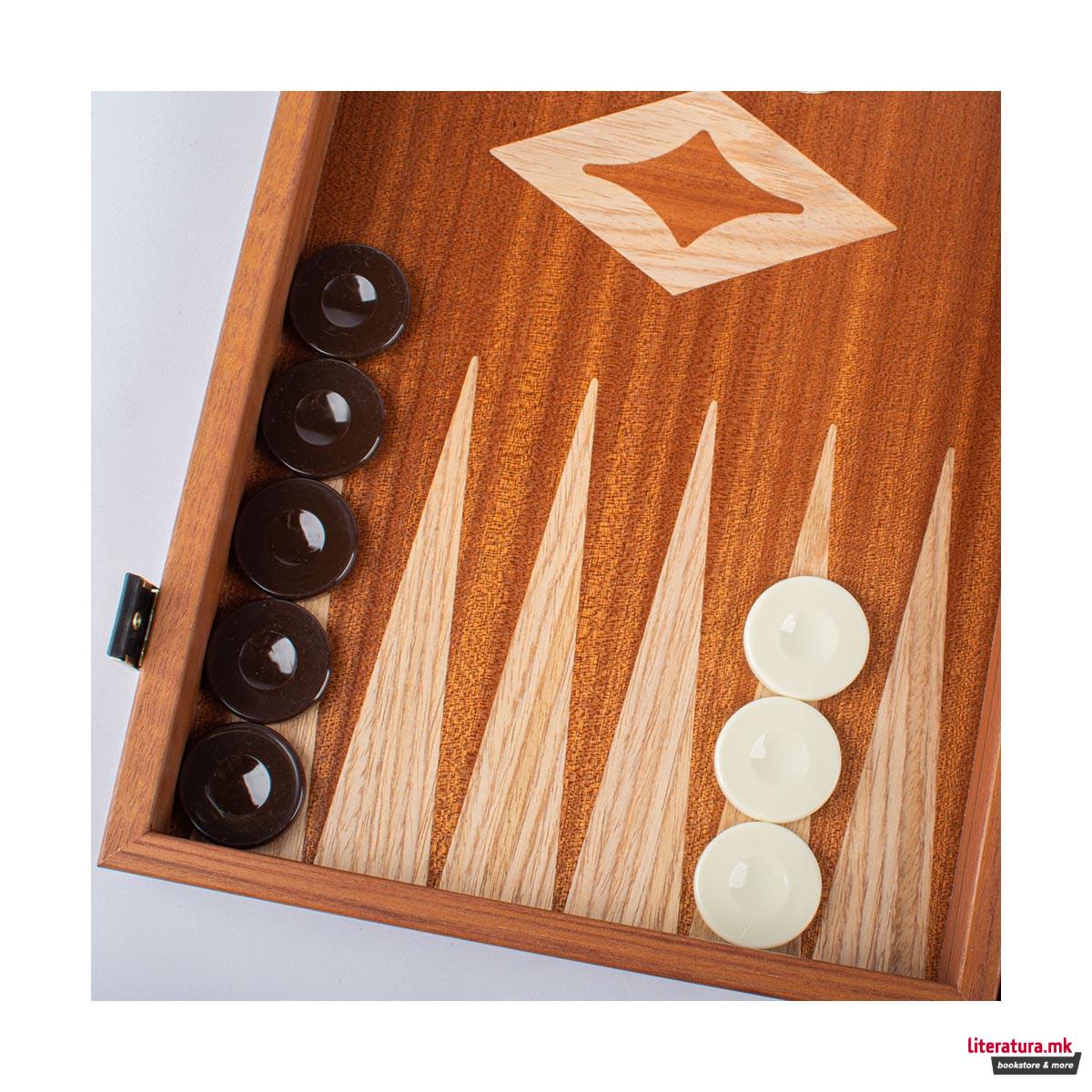 Сет за табла, Handcrafted Mahogany - Elegant Marquetry Design, голем 