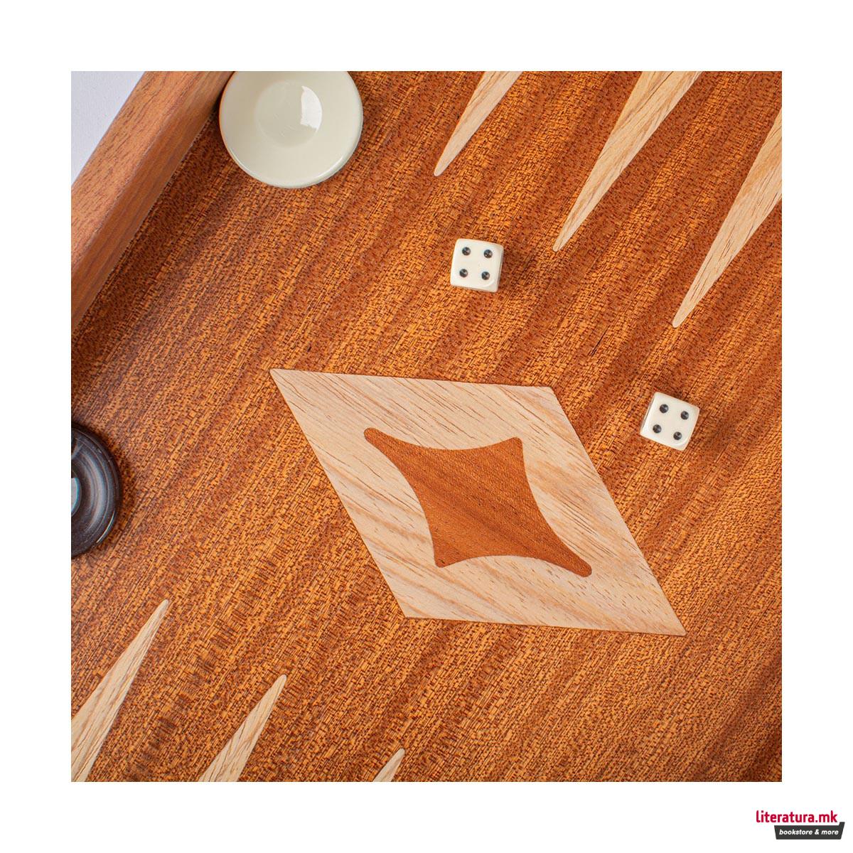 Сет за табла, Handcrafted Mahogany - Elegant Marquetry Design, голем 