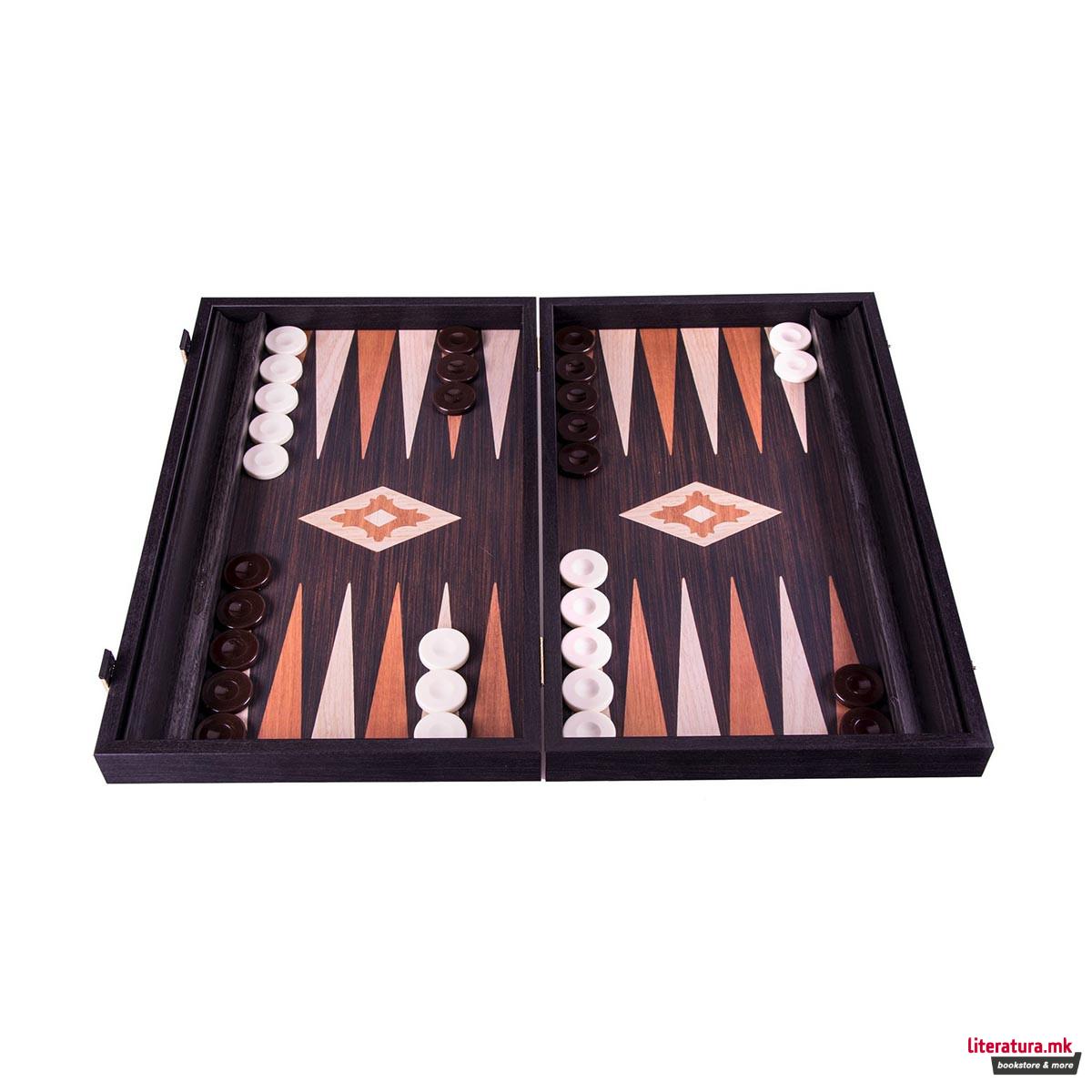 Сет за табла со лежиште за пулови, Wenge Replica Backgammon, мал 