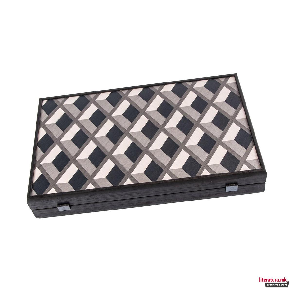 Сет за табла, Premium Handcrafted Grid Wood Illusion, голем 