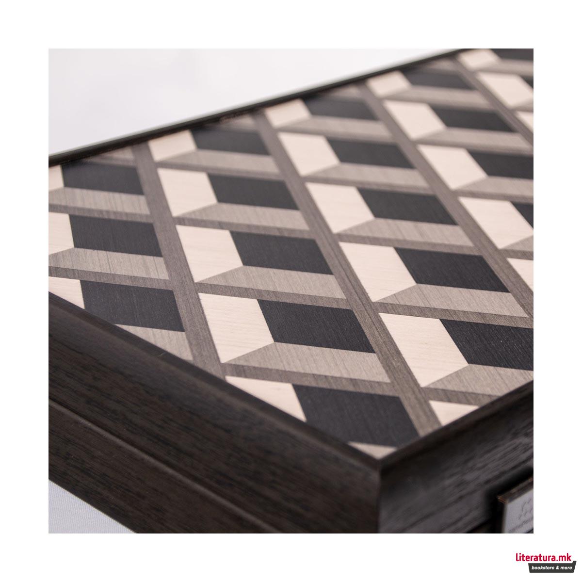 Сет за табла, Premium Handcrafted Grid Wood Illusion, голем 