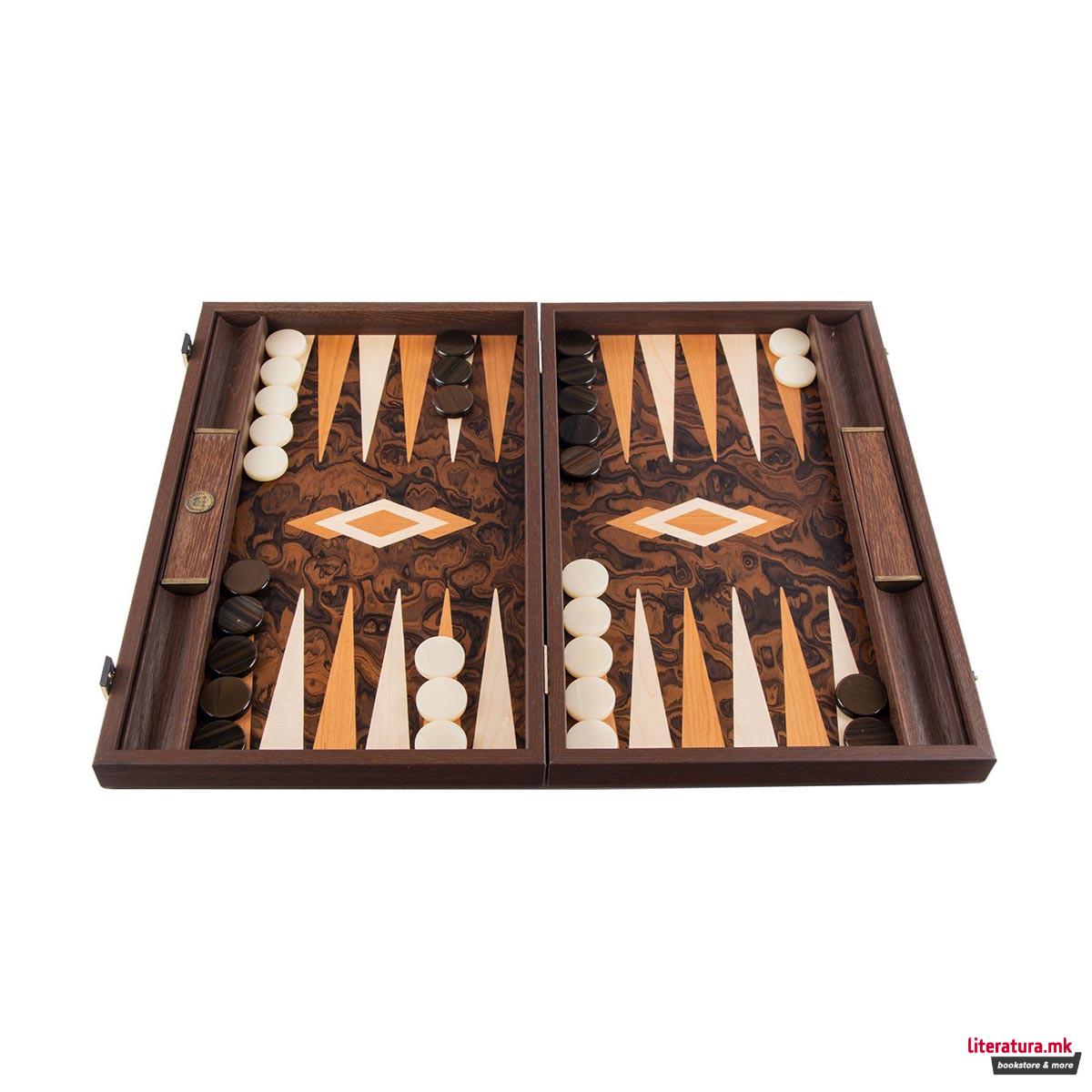 Сет за табла, Premium Handcrafted California Walnut Burl, голем 