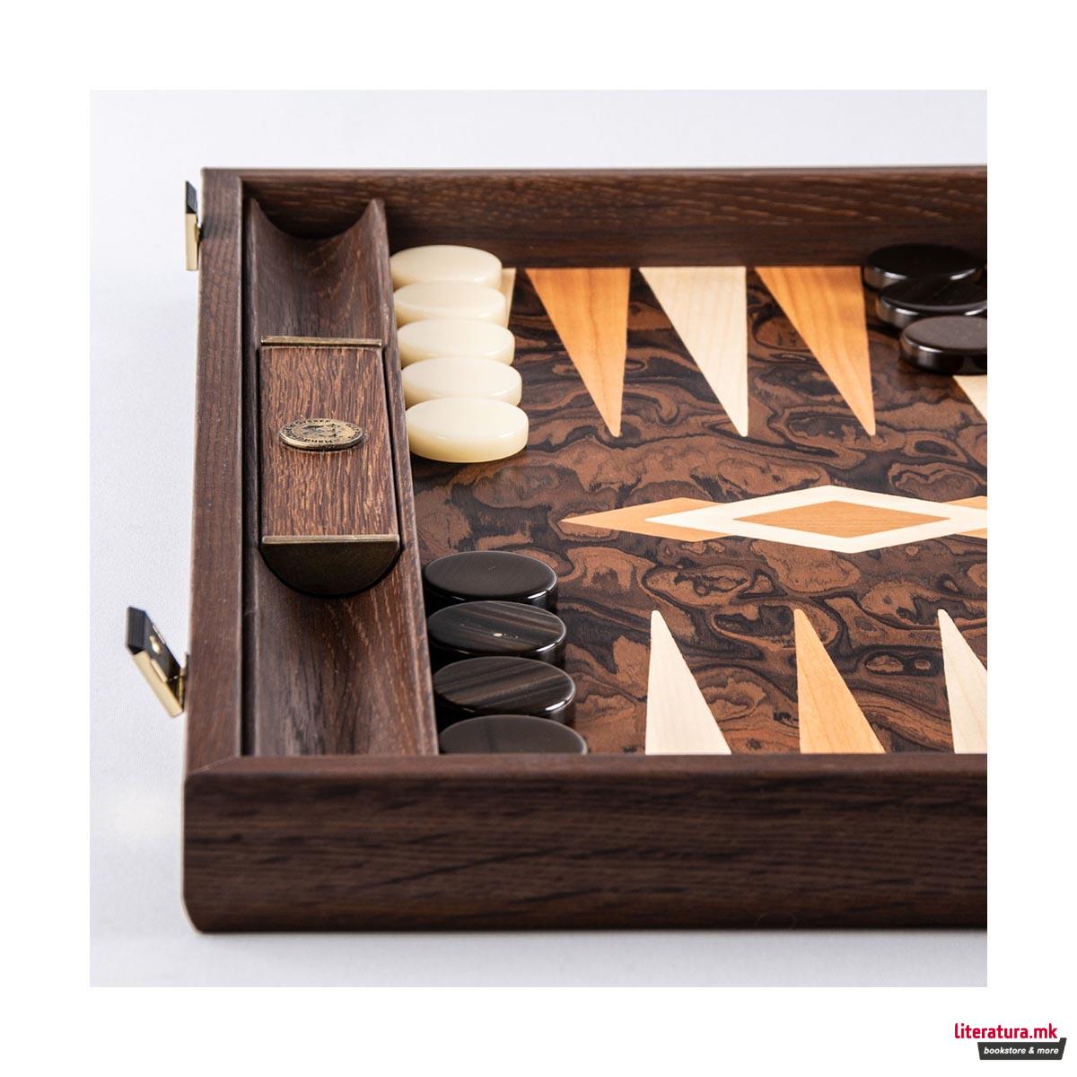 Сет за табла, Premium Handcrafted California Walnut Burl, голем 