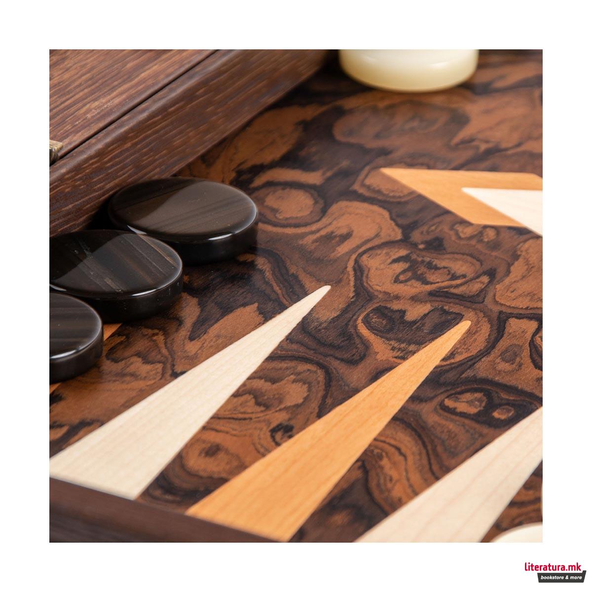 Сет за табла, Premium Handcrafted California Walnut Burl, голем 