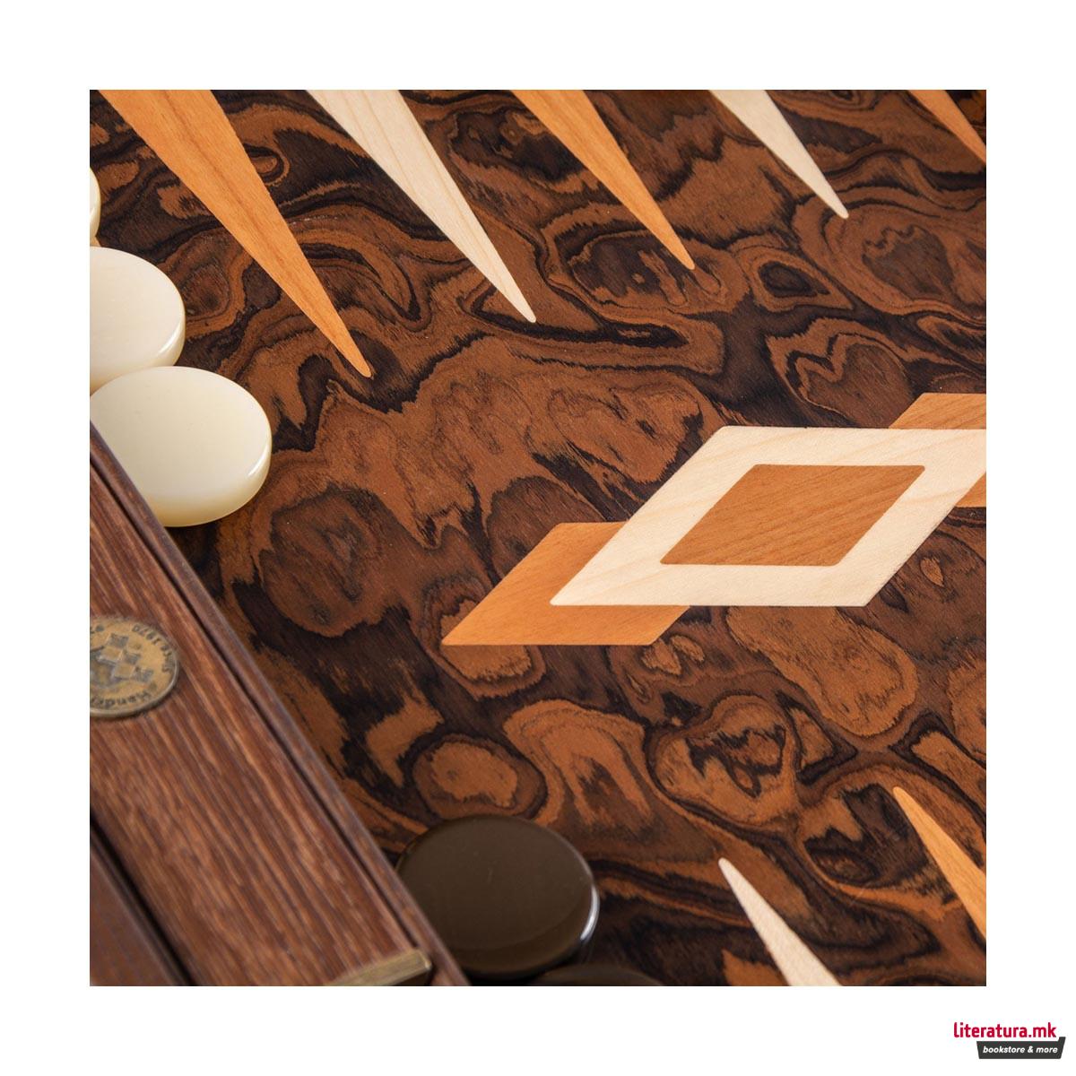 Сет за табла, Premium Handcrafted California Walnut Burl, голем 