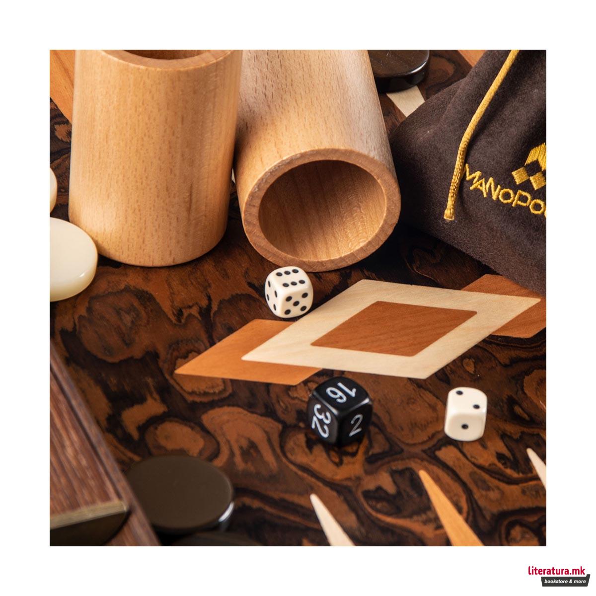 Сет за табла, Premium Handcrafted California Walnut Burl, голем 