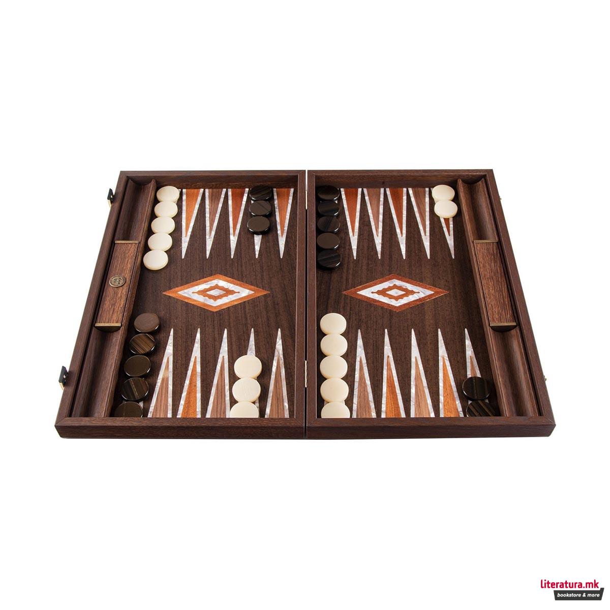 Сет за табла,Premium Handcrafted Natural Burl w/Pearl Elements, голем 