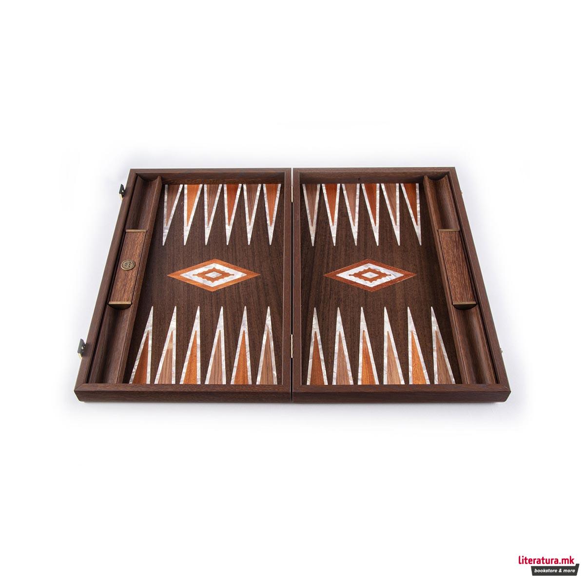 Сет за табла,Premium Handcrafted Natural Burl w/Pearl Elements, голем 