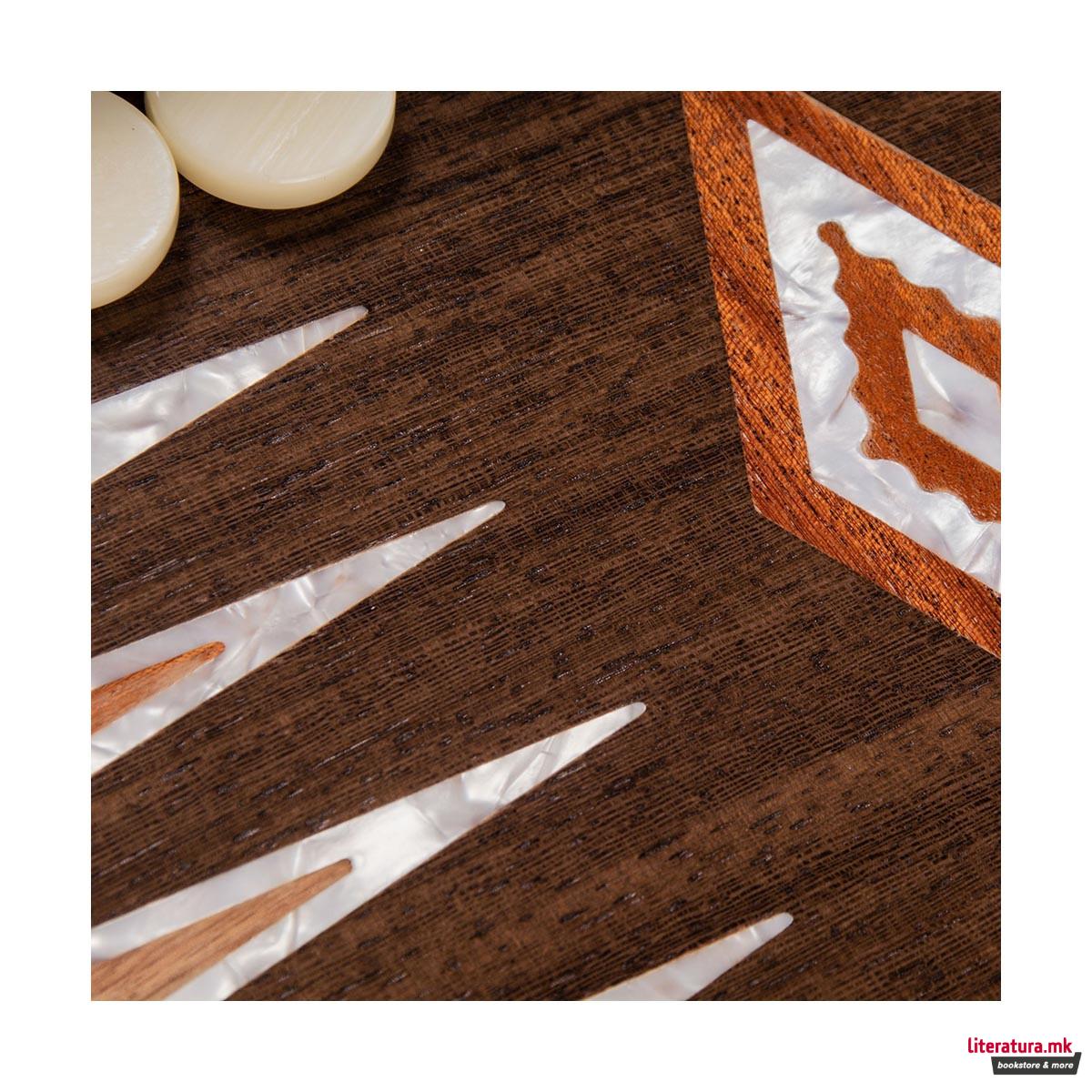 Сет за табла,Premium Handcrafted Natural Burl w/Pearl Elements, голем 