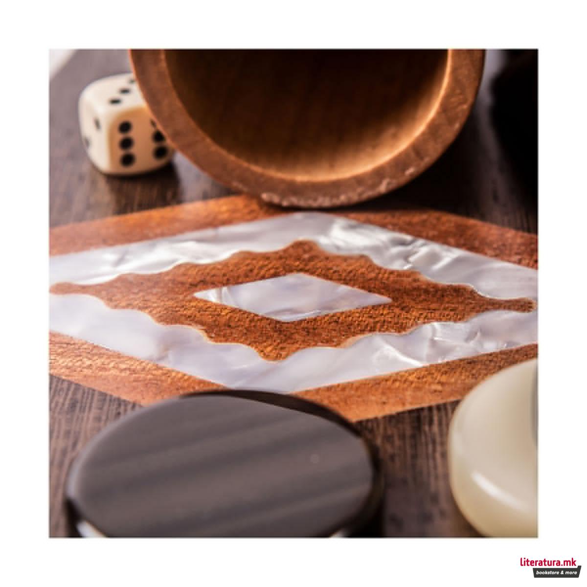 Сет за табла,Premium Handcrafted Natural Burl w/Pearl Elements, голем 