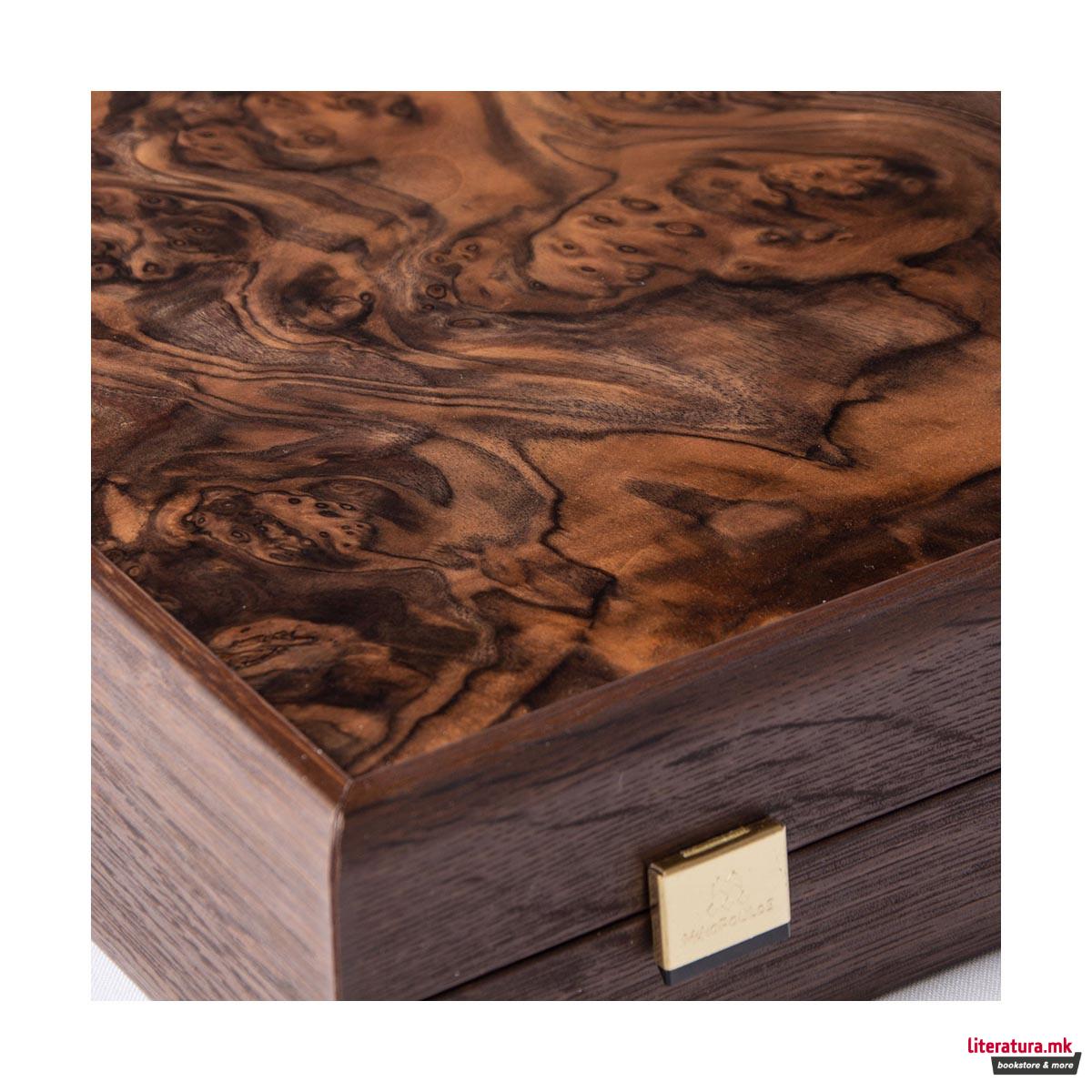 Сет за табла,Premium Handcrafted Natural Burl w/Pearl Elements, голем 