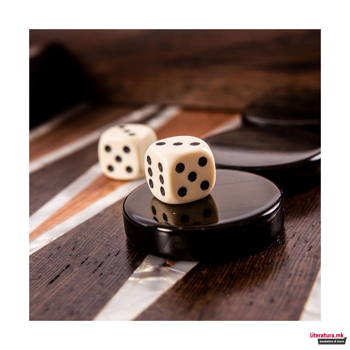 Сет за табла,Premium Handcrafted Natural Burl w/Pearl Elements, голем 