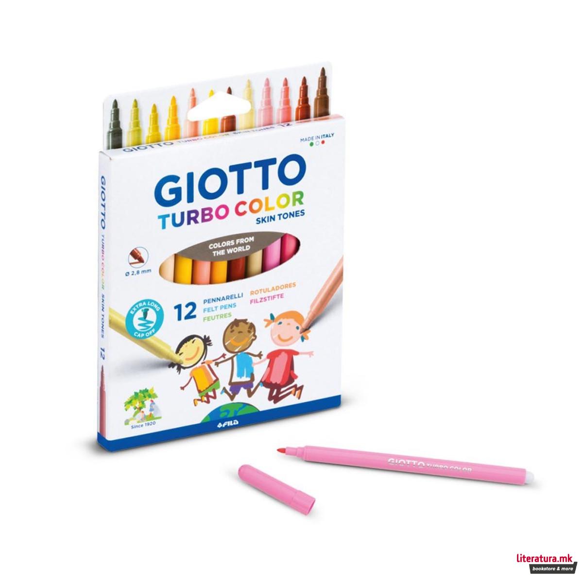 Фломастери, Giotto, Turbo Color Skin tones, 12 бои, Ø2.8 мм 