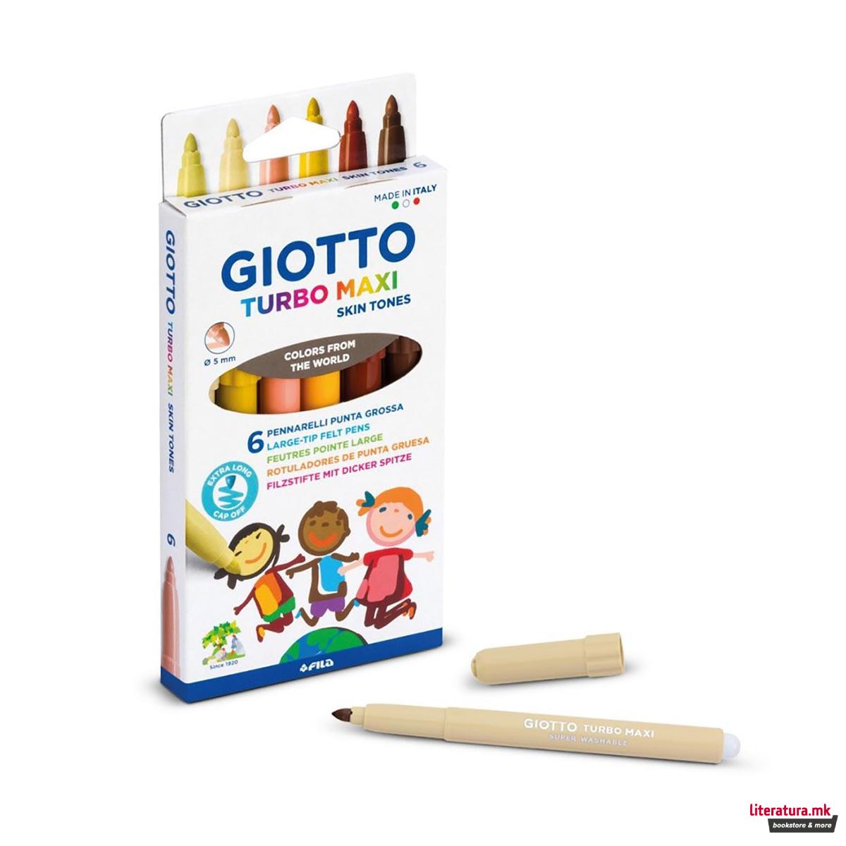 Фломастери, Giotto, Turbo Maxi Skin tones, 6 бои, Ø5 мм