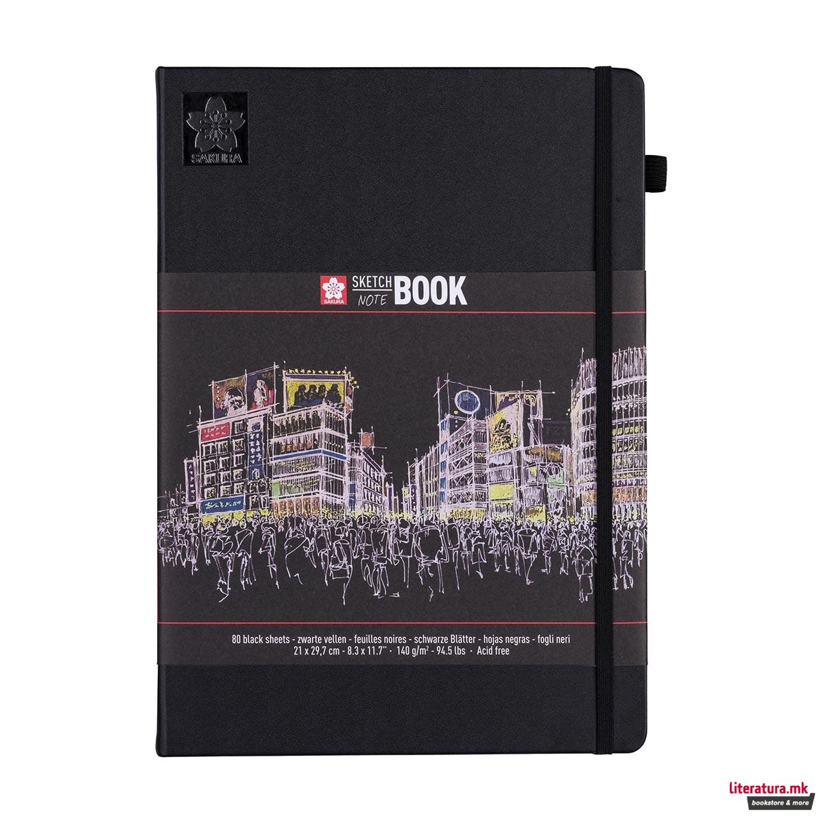 Скицник, Sakura, Sketch Book, 140g црнa хартија 