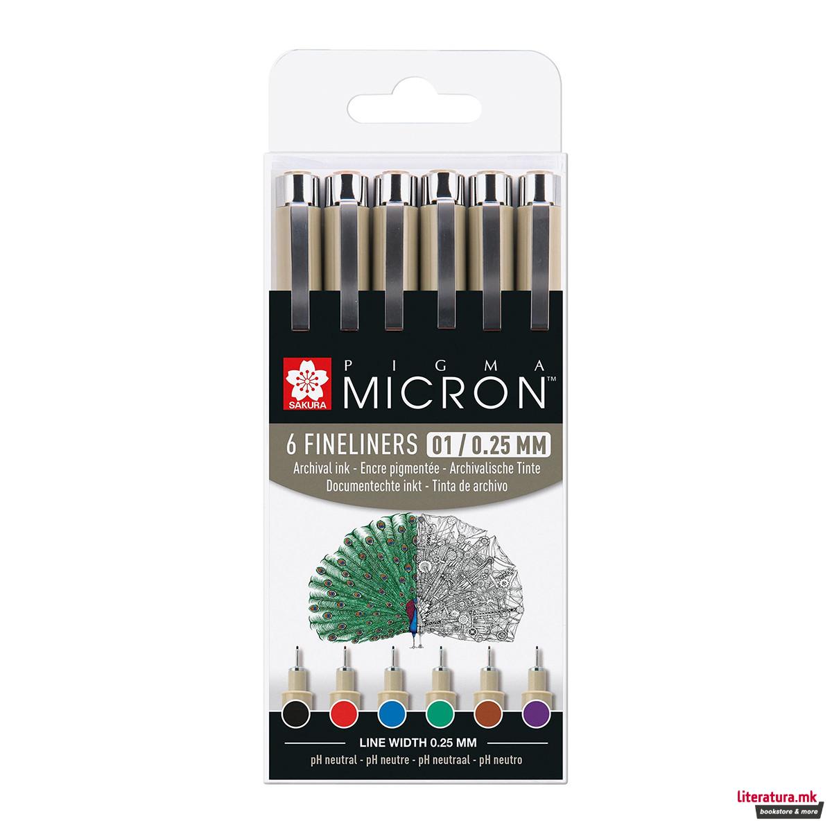 Сет фајнлајнери, Sakura, Pigma Micron 01, Fineliner set, 6 бои 