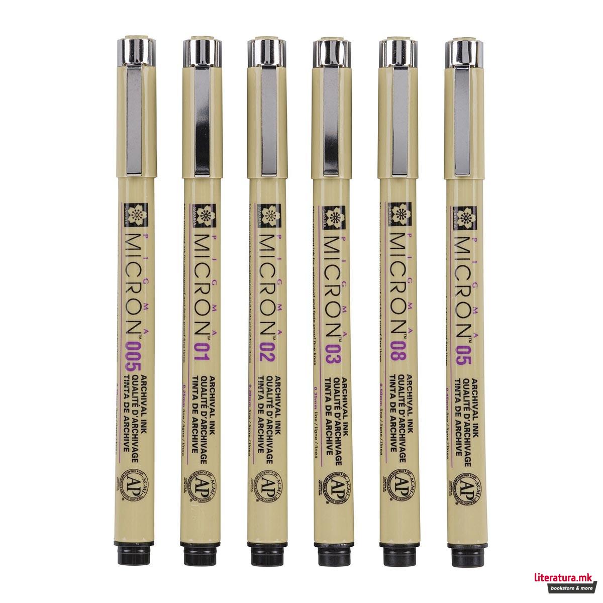 Сет фајнлајнери, Sakura, Pigma Micron 01, Fineliner set, 6 бои 