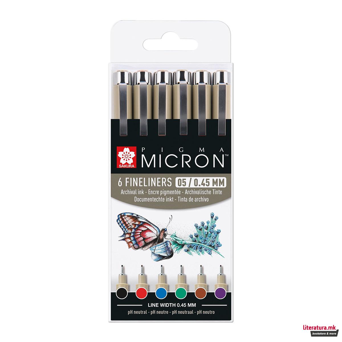 Сет фајнлајнери, Sakura, Pigma Micron 05, Fineliner set, 6 бои 