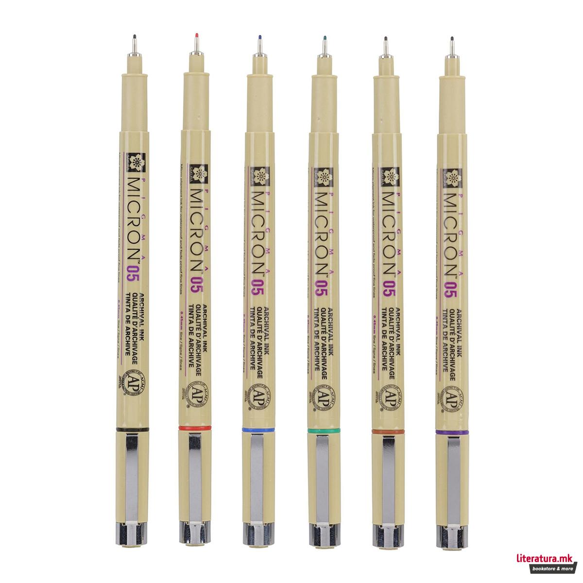 Сет фајнлајнери, Sakura, Pigma Micron 05, Fineliner set, 6 бои 