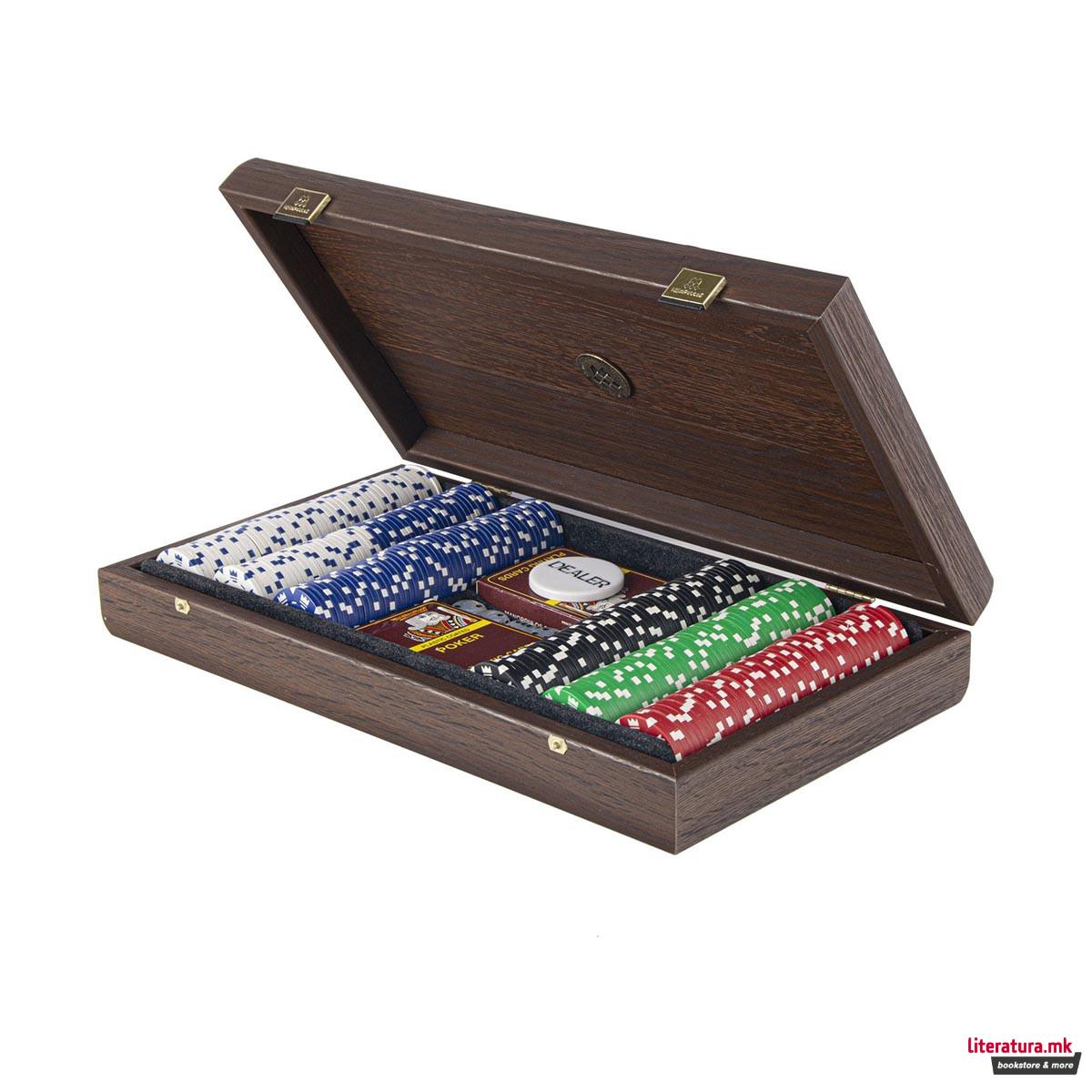 Сет за покер, Luxury Dark Walnut w/ Brown Leatherette Top 