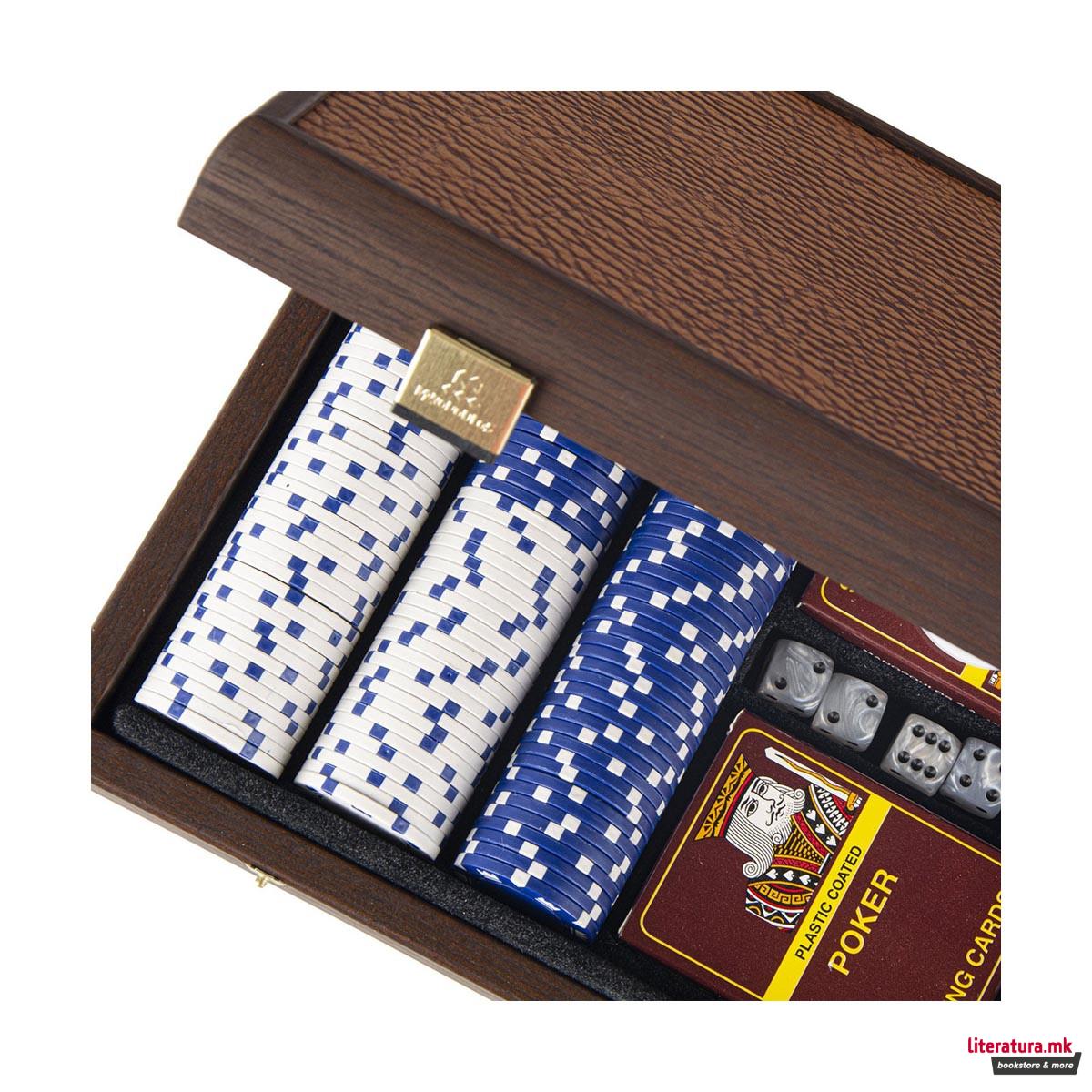 Сет за покер, Luxury Dark Walnut w/ Brown Leatherette Top 