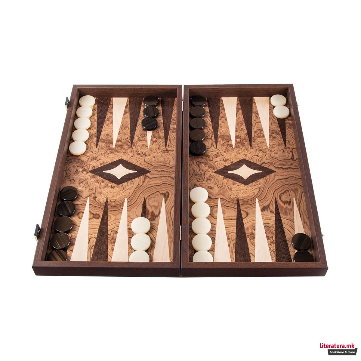 Сет за табла - рачна изработка, Walnut Burl Backgammon, мал 