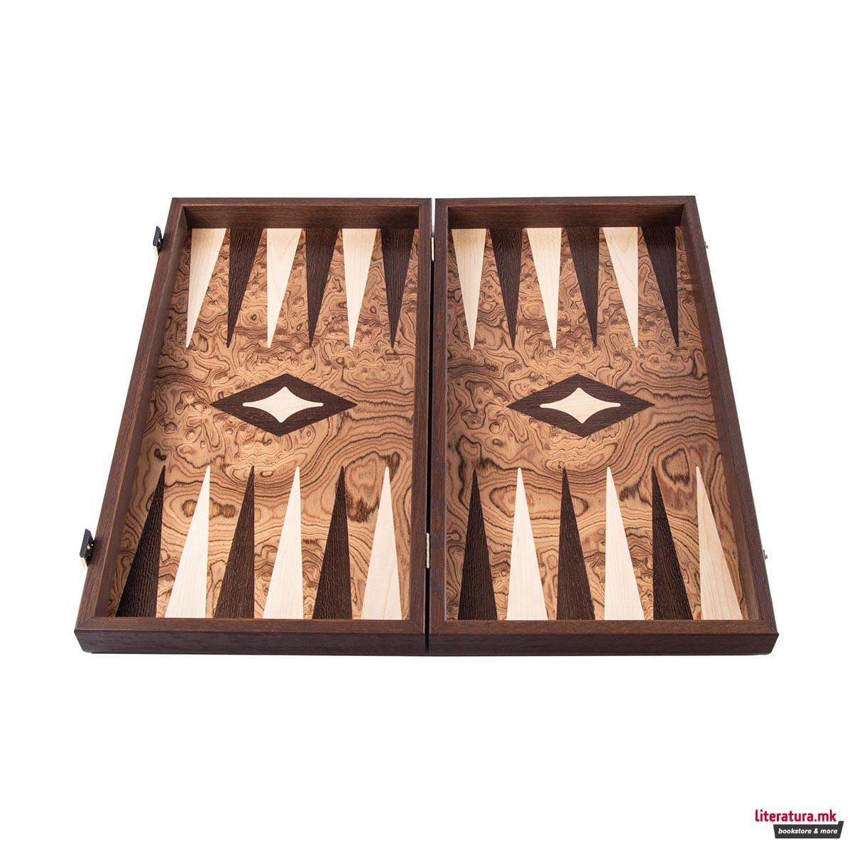 Сет за табла - рачна изработка, Walnut Burl Backgammon, мал 