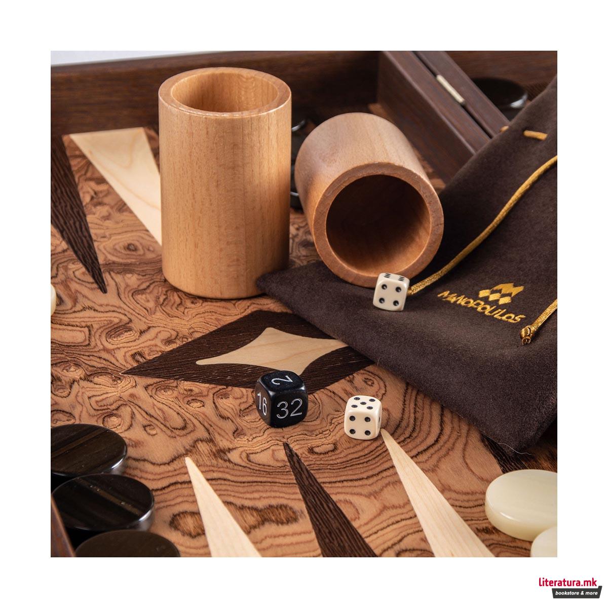 Сет за табла - рачна изработка, Walnut Burl Backgammon, мал 