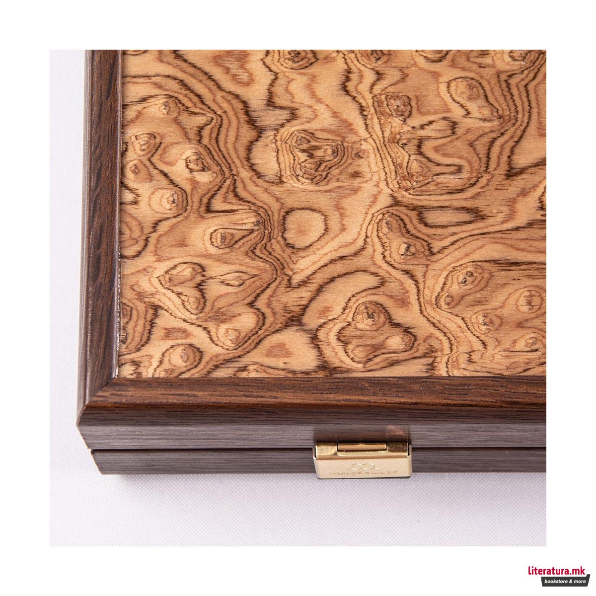 Сет за табла - рачна изработка, Walnut Burl Backgammon, мал 