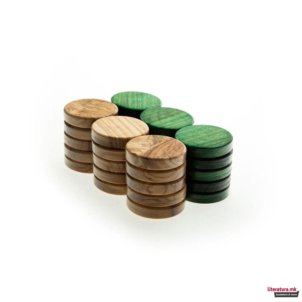 Пулови за табла - дрвени, Premium Olive Wood, зелени 