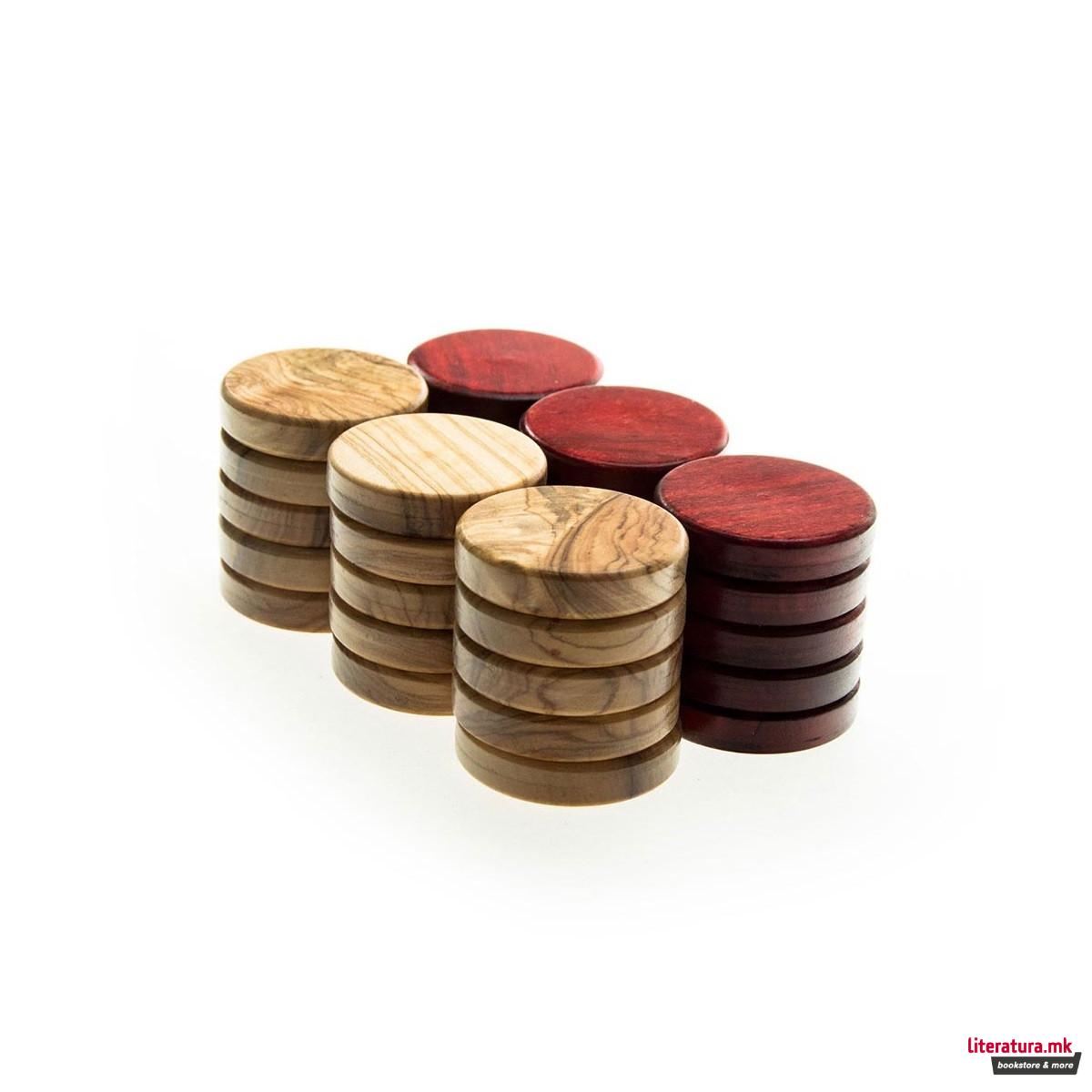 Пулови за табла - дрвени, Premium Olive Wood, црвени 