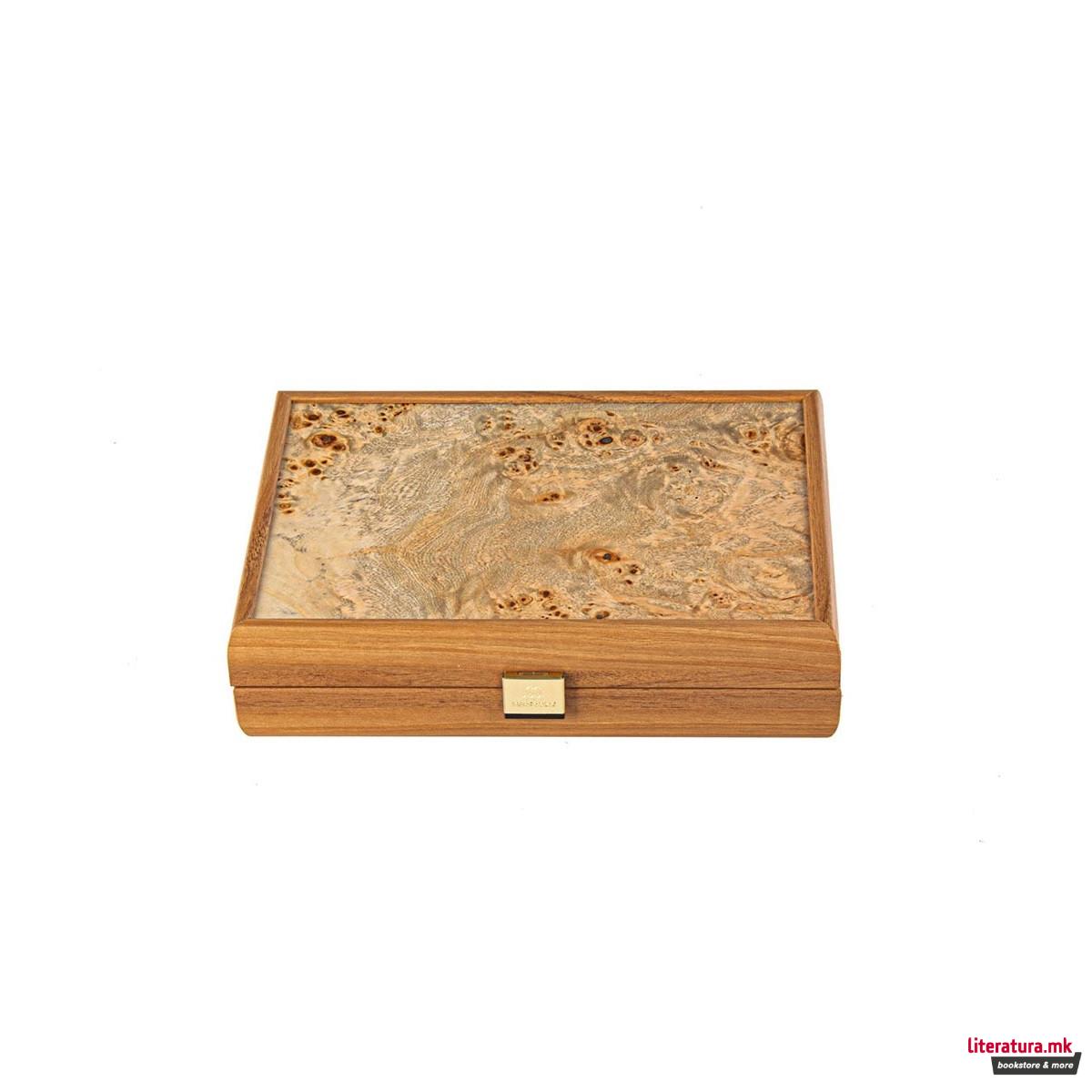 Карти за играње во кутија, Plastic Coated Playing Cards in Wooden Case with Lupo Burl