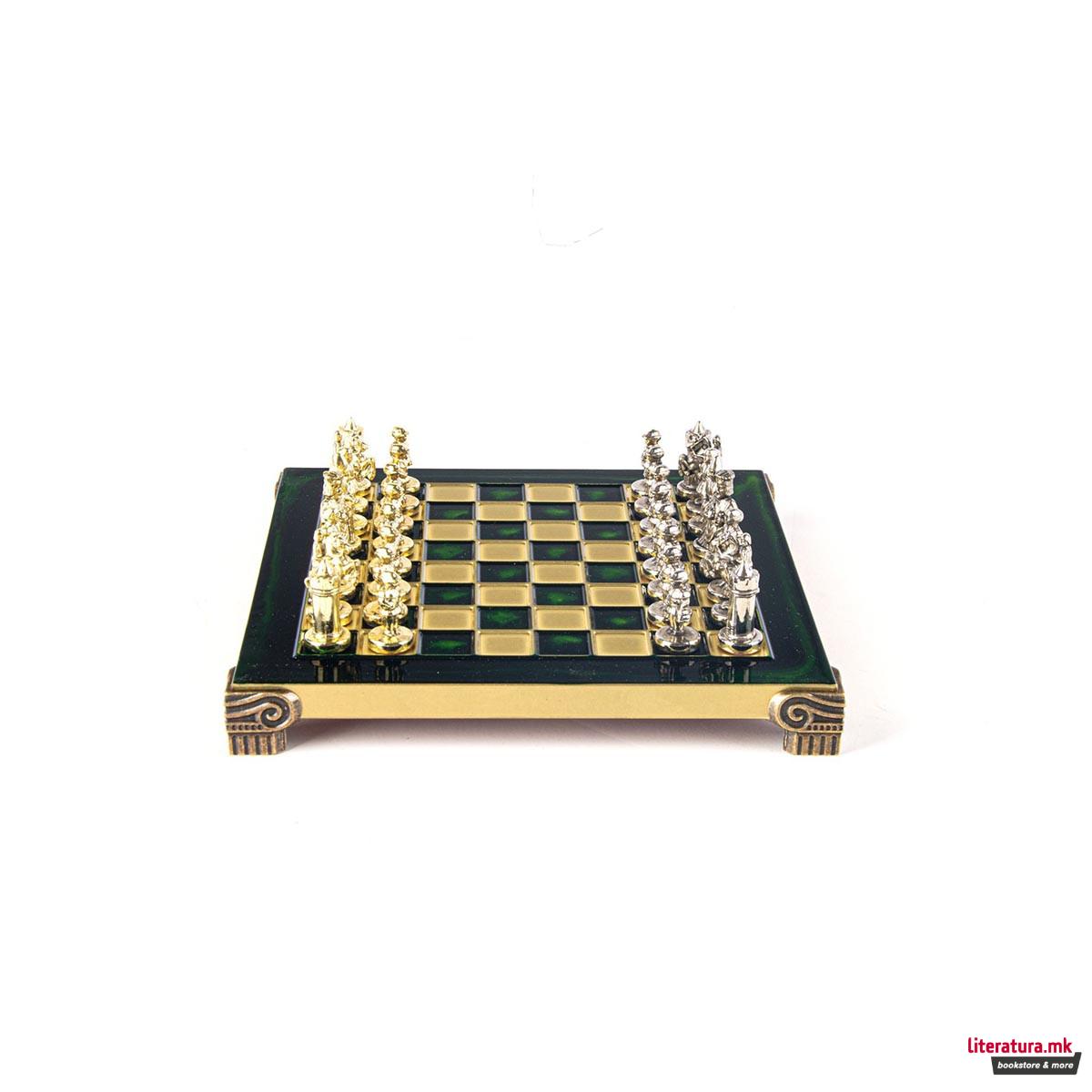 Сет за шах, Byzantine Empire, екстра мал, зелен со златни/сребрени фигури 