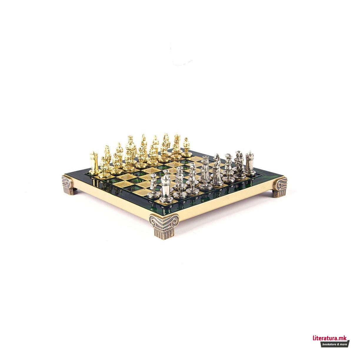 Сет за шах, Byzantine Empire, екстра мал, зелен со златни/сребрени фигури 