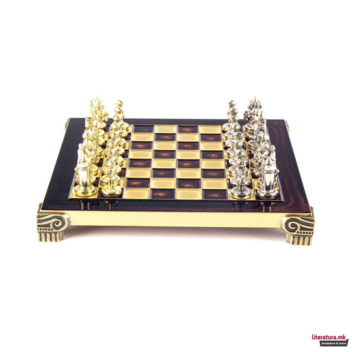 Сет за шах, Byzantine Metal Chess, екстра мал, црвен 