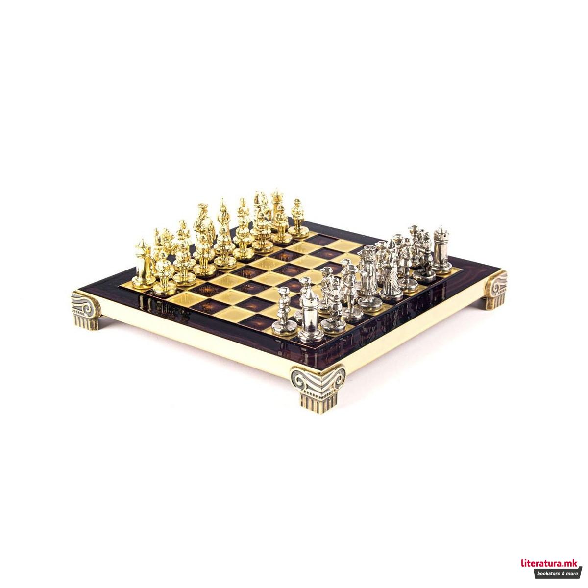 Сет за шах, Byzantine Metal Chess, екстра мал, црвен 