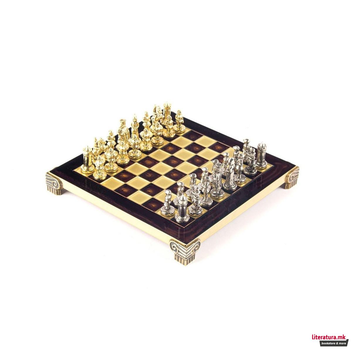 Сет за шах, Byzantine Metal Chess, екстра мал, црвен 