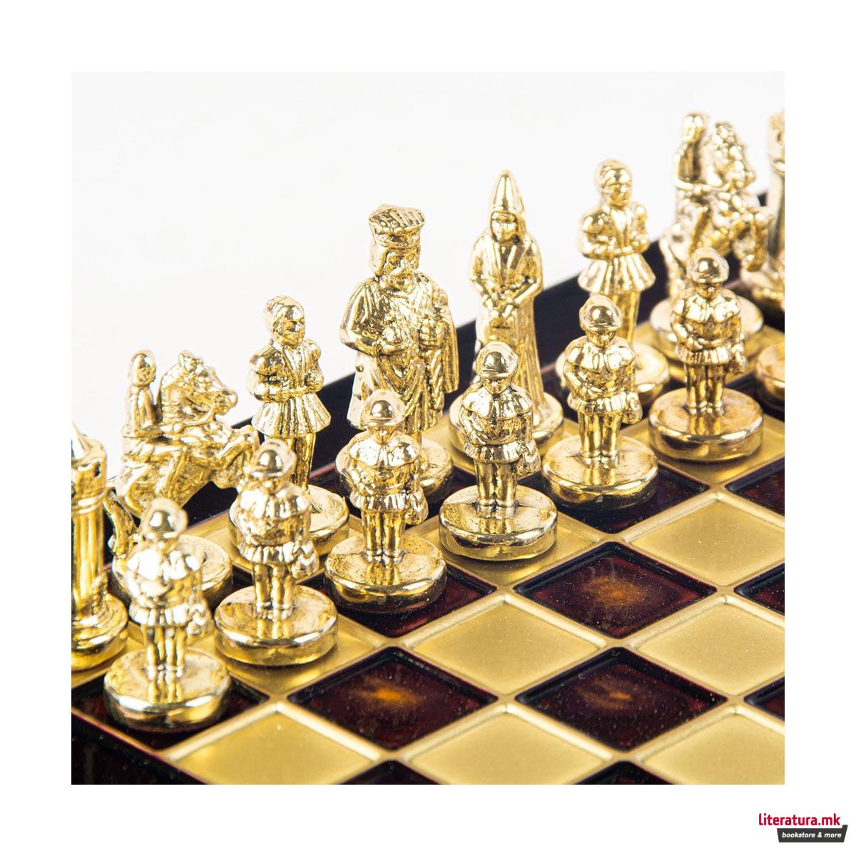 Сет за шах, Byzantine Metal Chess, екстра мал, црвен 