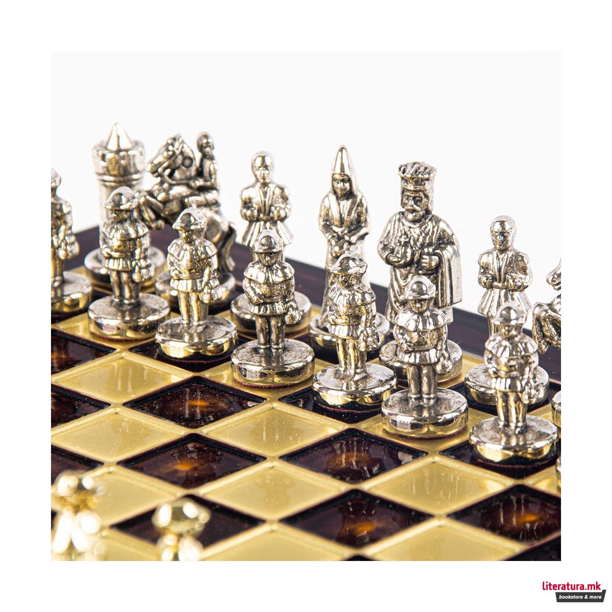 Сет за шах, Byzantine Metal Chess, екстра мал, црвен 