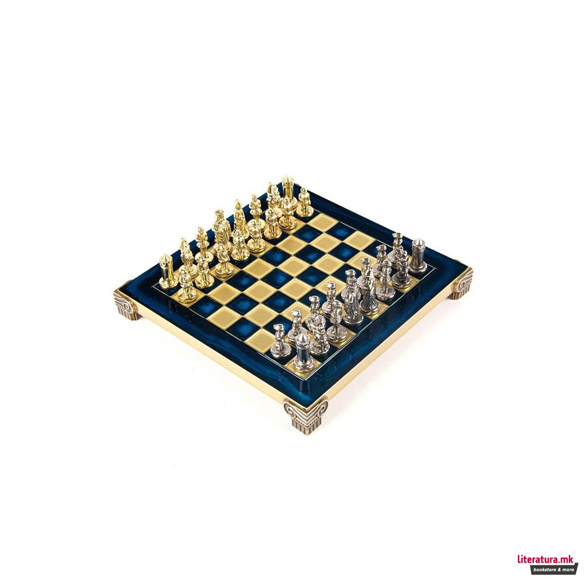 Сет за шах, Byzantine Empire, екстра мал, син со златни/сребрени фигури 